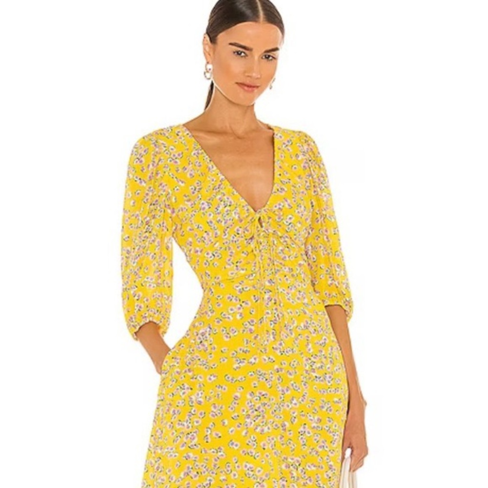 $495 Nwt NICHOLAS Danni Floral Yellow Crepe Mini Dress Puff sleeve  10 12 14